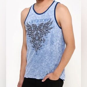 Affliction Mens Small Blue Reversible Gothic Graphic Tank Top